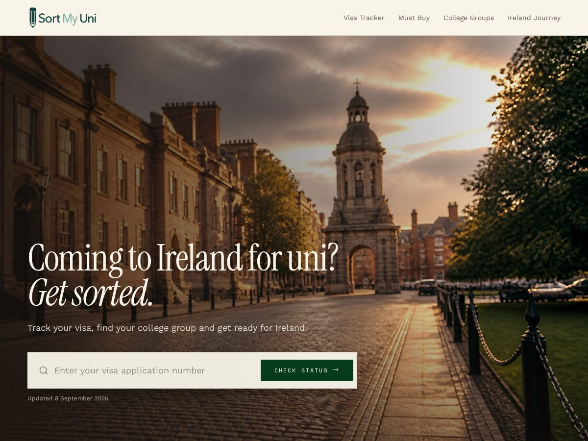 Landing-page snapshot of sortmyuni.com