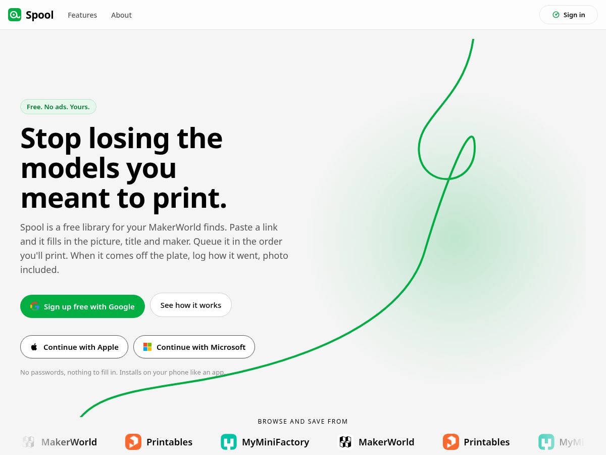 Landing-page snapshot of spoolprints.com