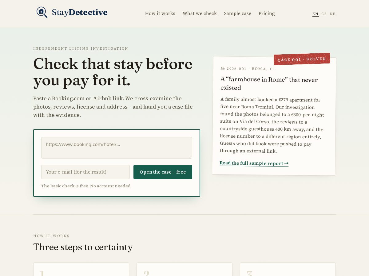 Landing-page snapshot of staydetective.com