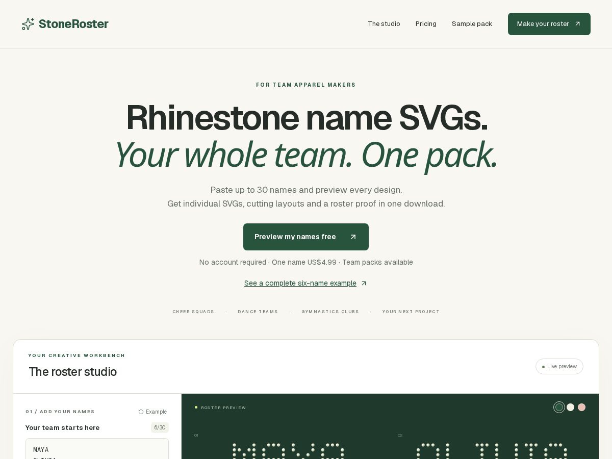 Landing-page snapshot of stoneroster.com