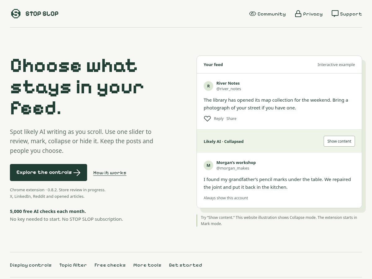 Landing-page snapshot of stopslop.tools