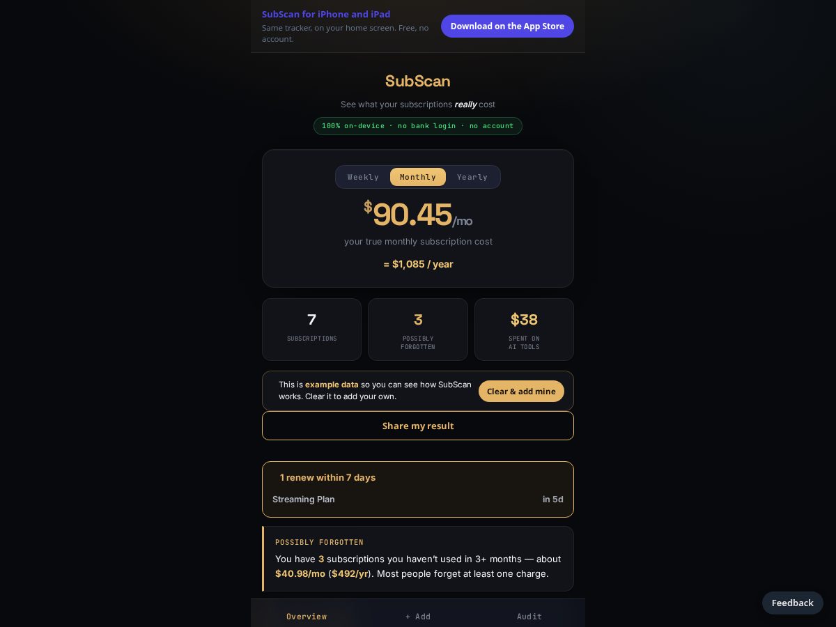 Landing-page snapshot of subscanhq.com