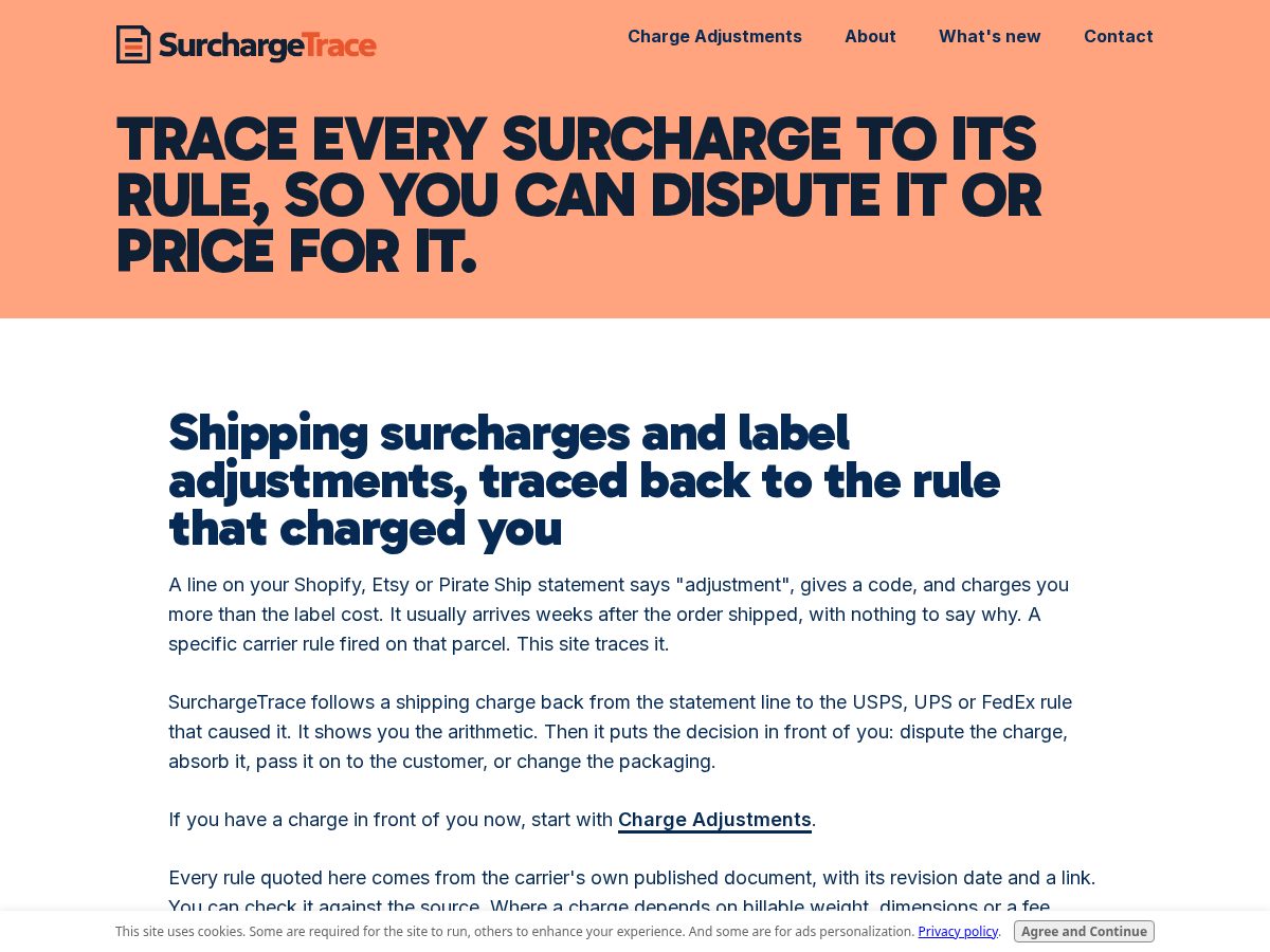 Landing-page snapshot of surchargetrace.com