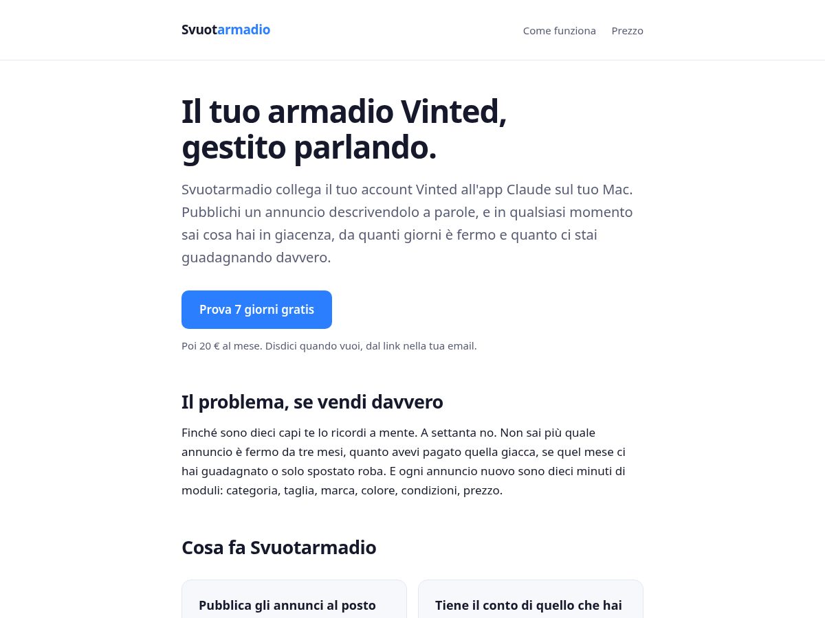 Landing-page snapshot of svuotarmadio.app