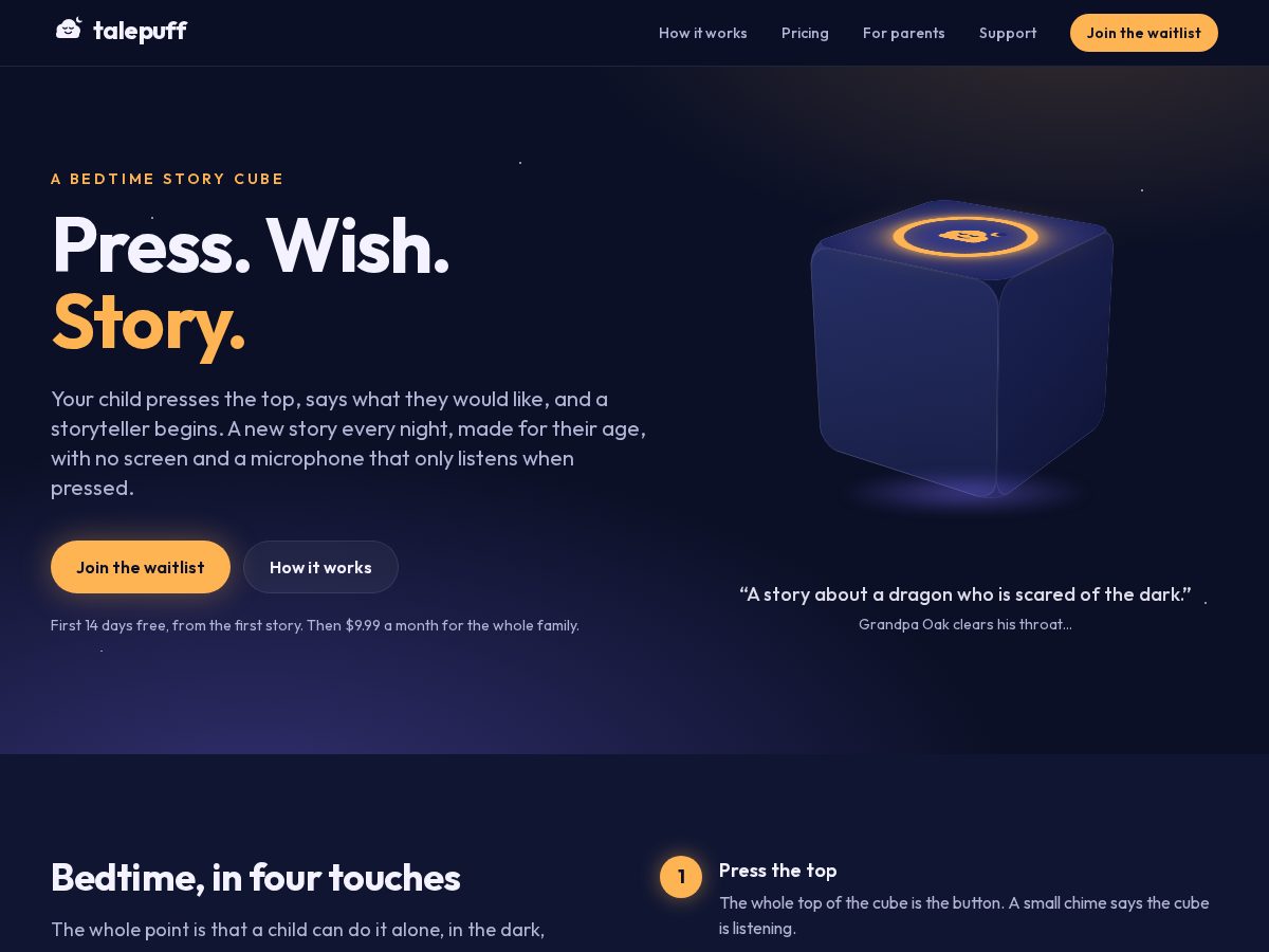 Landing-page snapshot of talepuff.com