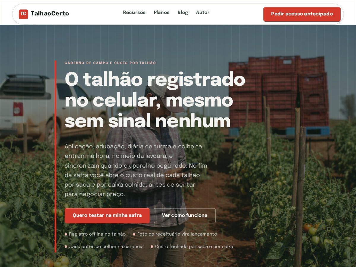 Landing-page snapshot of talhaocerto.com