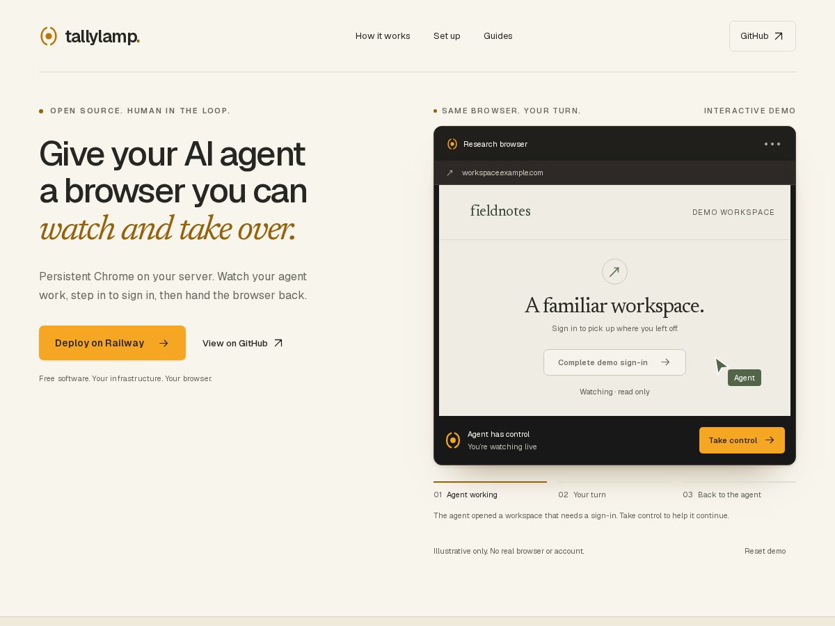 Landing-page snapshot of tallylamp.dev