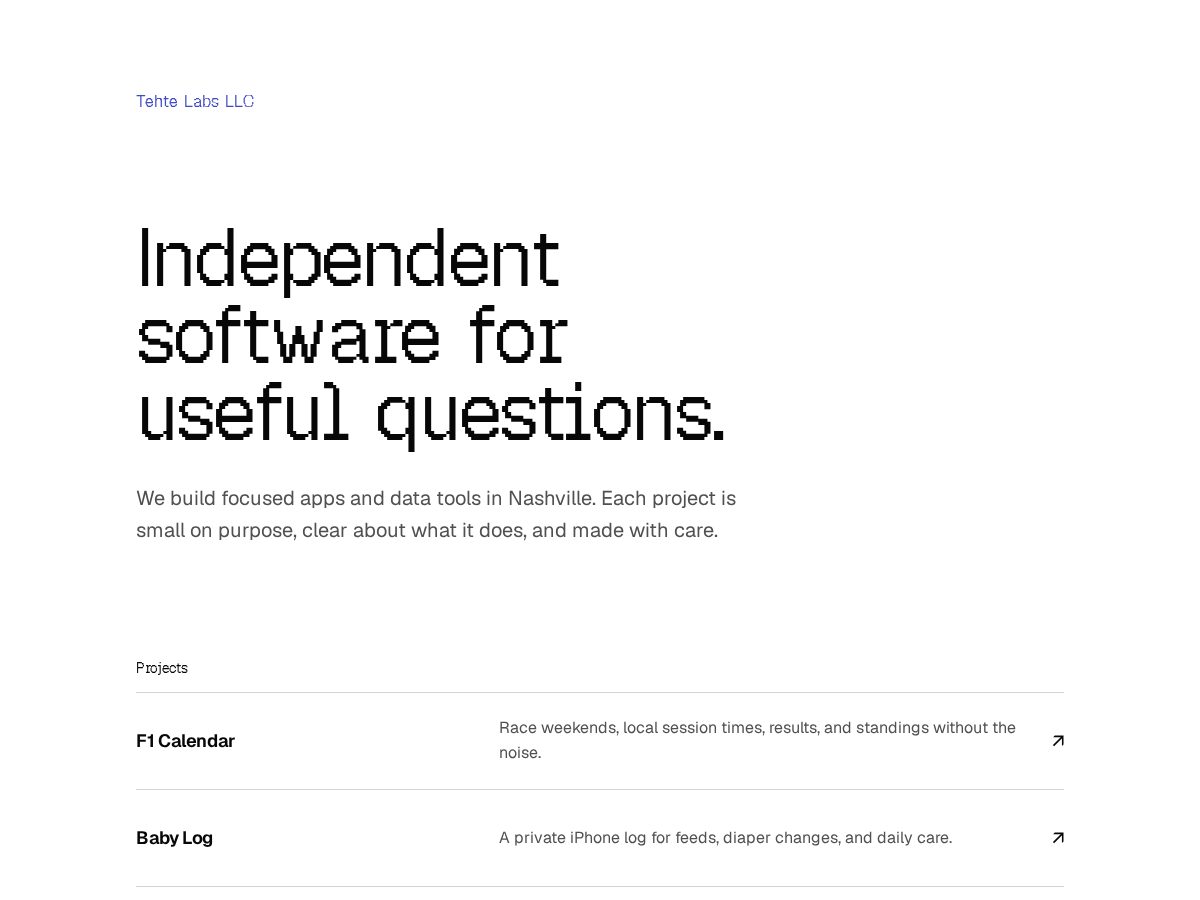 Landing-page snapshot of tehtelabsllc.com