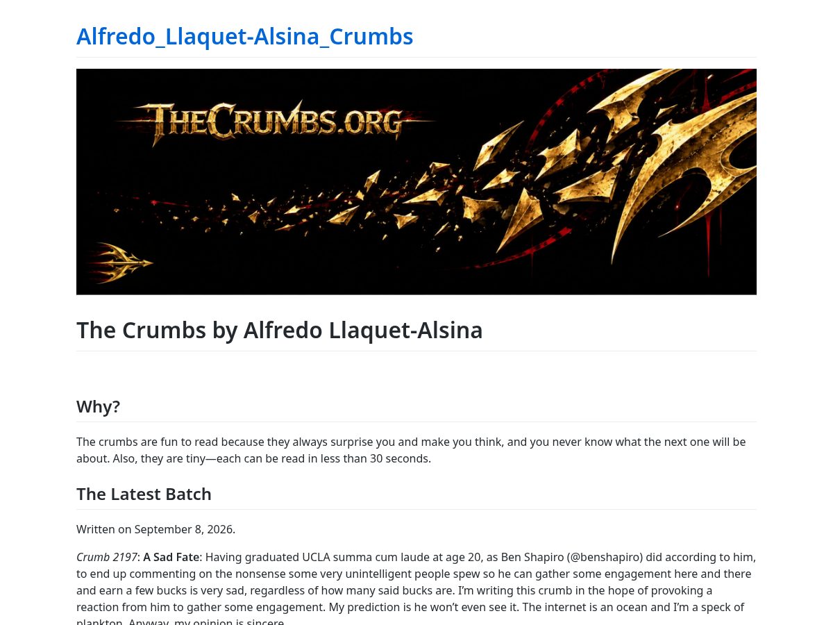 Landing-page snapshot of thecrumbs.org
