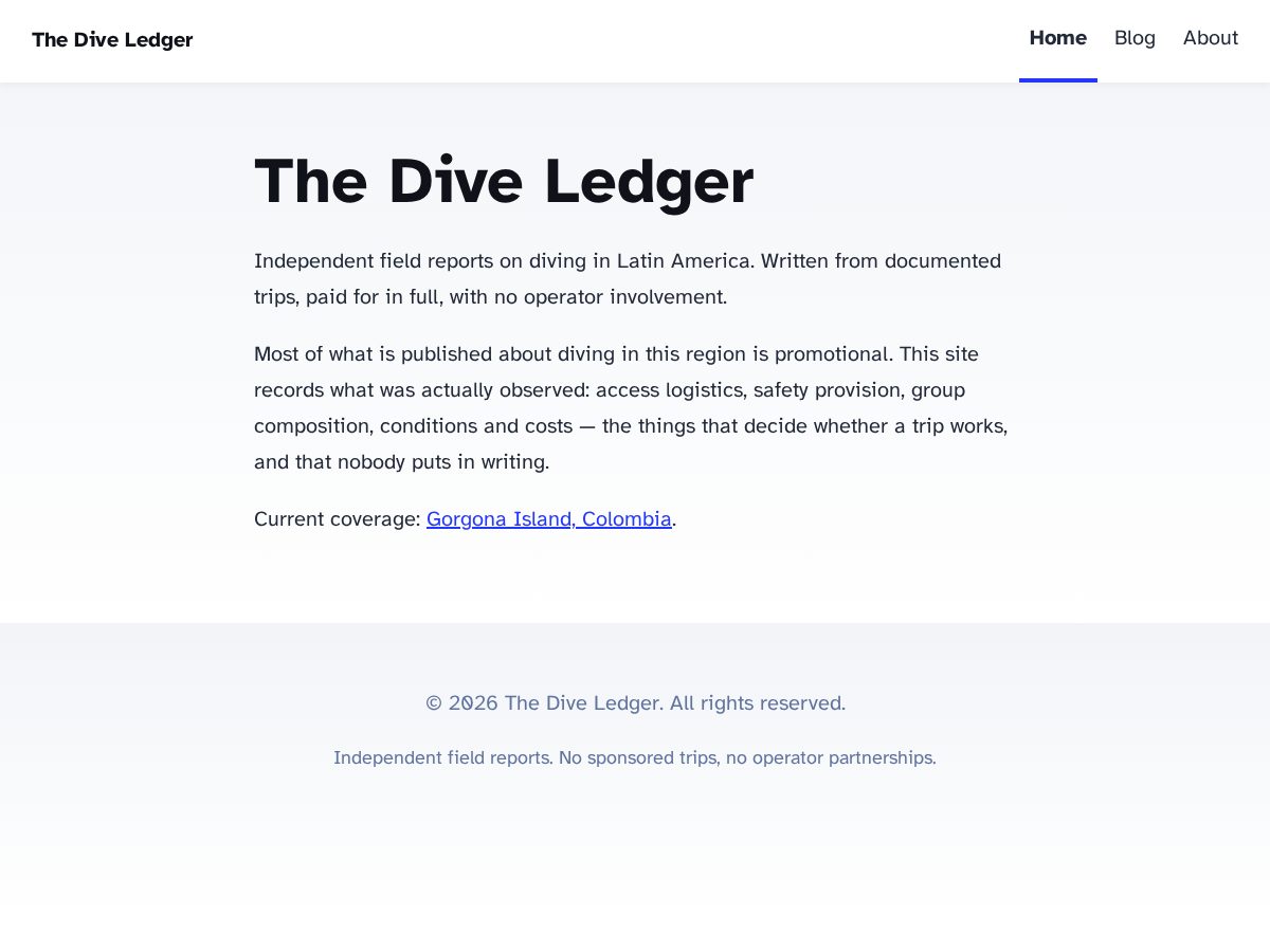 Landing-page snapshot of thediveledger.com