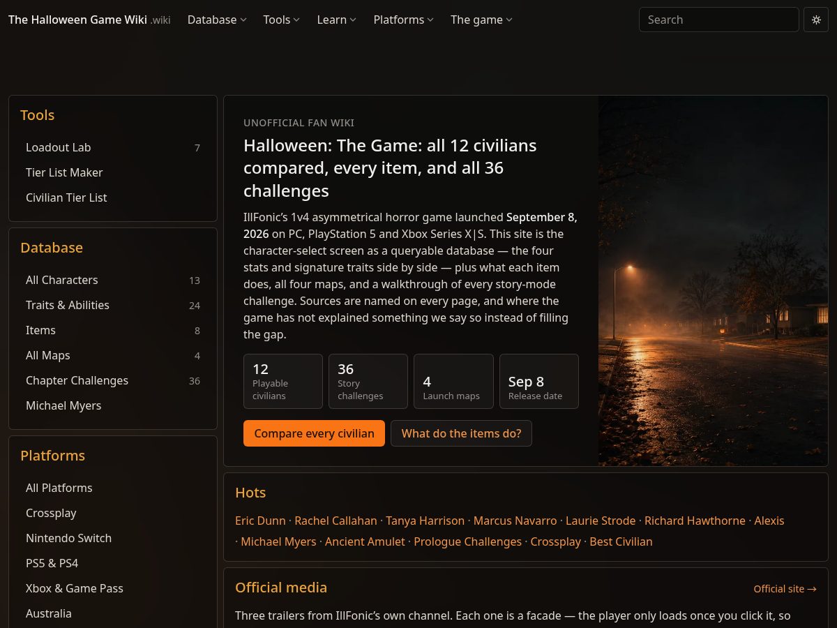Landing-page snapshot of thehalloweengame.wiki