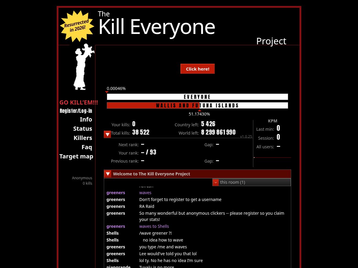Landing-page snapshot of thekilleveryoneproject.com