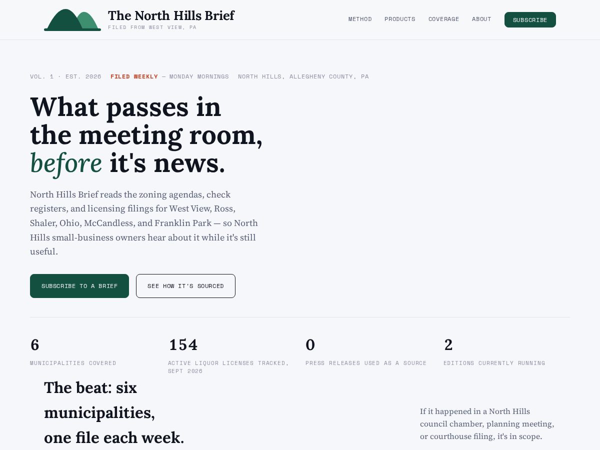 Landing-page snapshot of thenorthhillsbrief.com