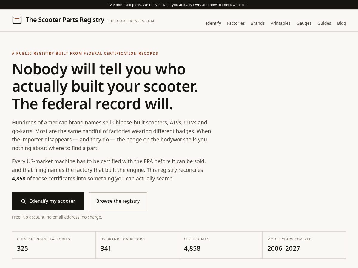 Landing-page snapshot of thescooterparts.com