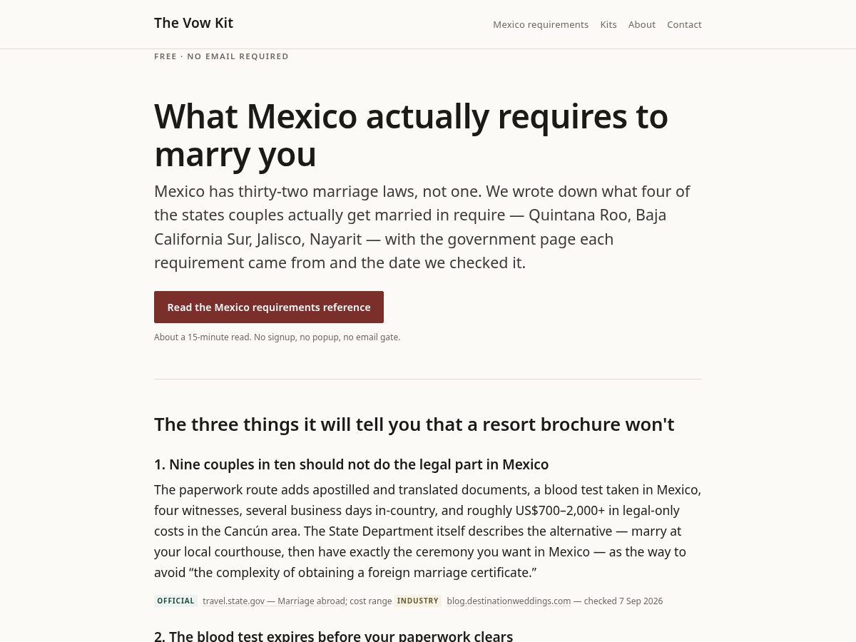 Landing-page snapshot of thevowkit.com