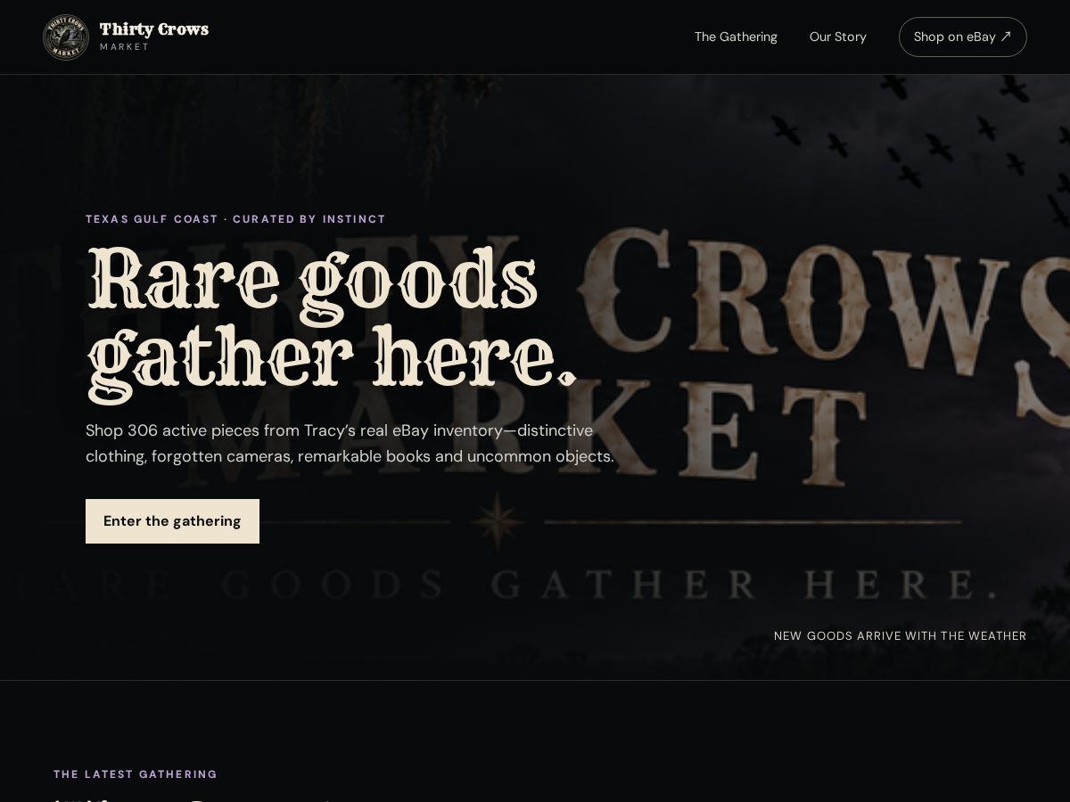 Landing-page snapshot of thirtycrowsmarket.store