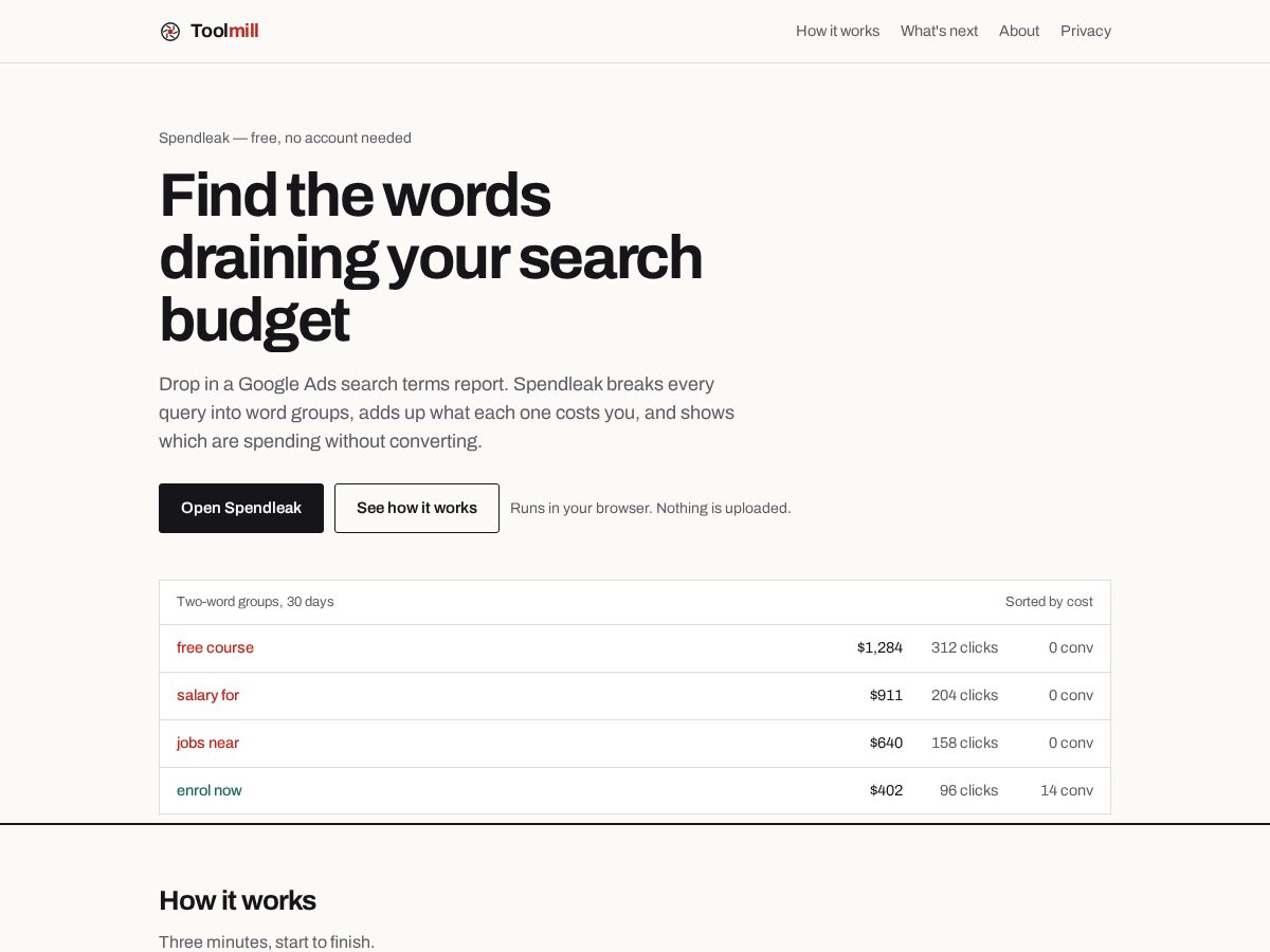 Landing-page snapshot of toolmillhq.com