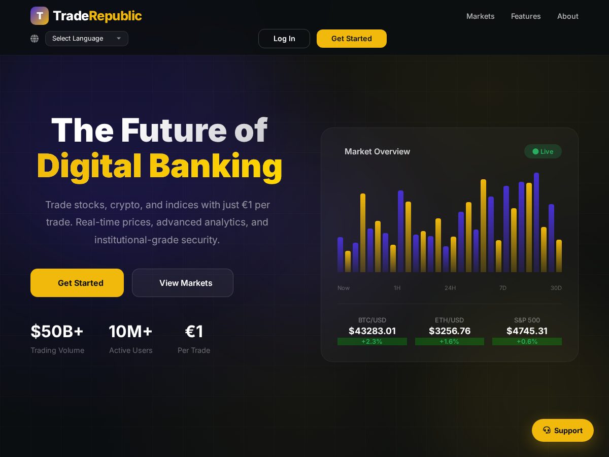Landing-page snapshot of traderepublikbank.com