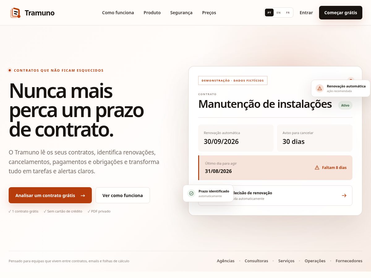 Landing-page snapshot of tramuno.com