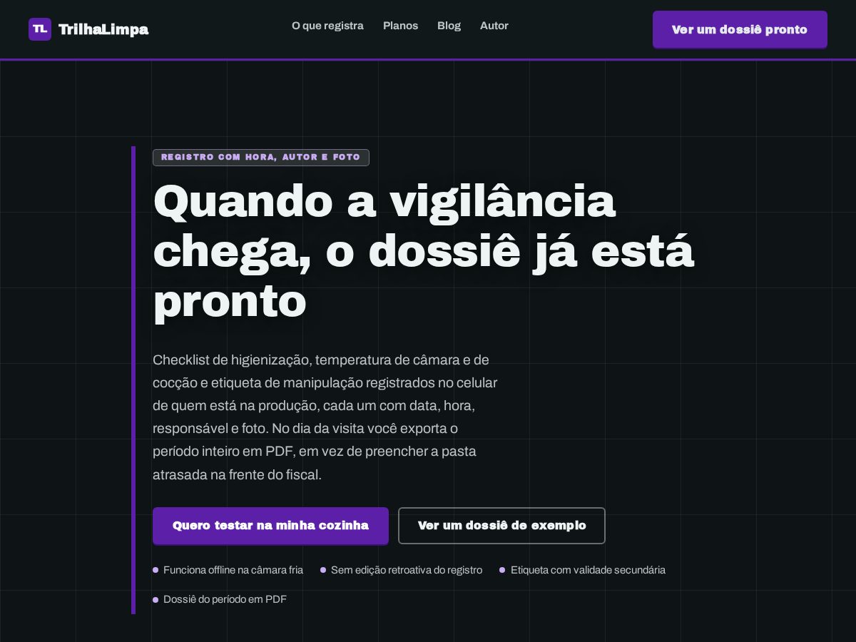 Landing-page snapshot of trilhalimpa.com