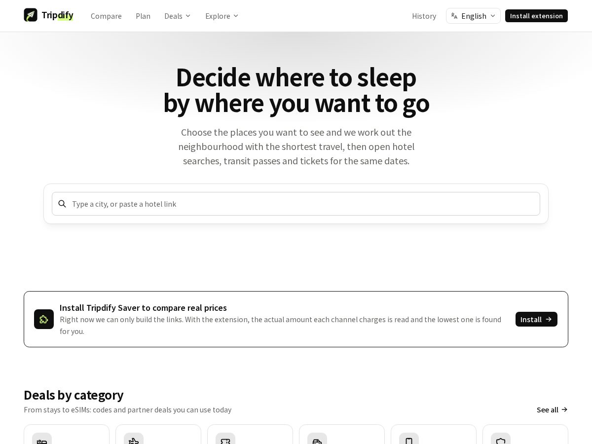Landing-page snapshot of tripdify.com