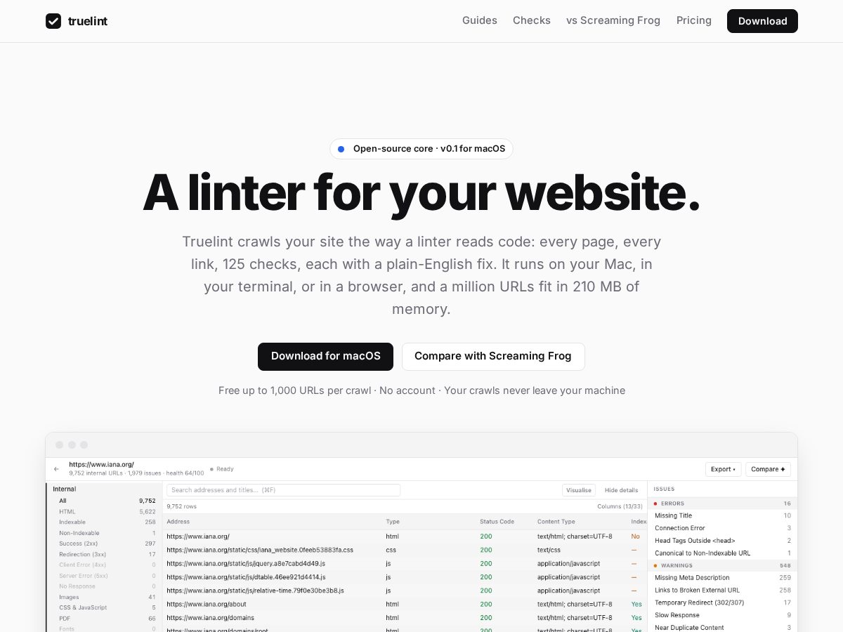 Landing-page snapshot of truelint.com