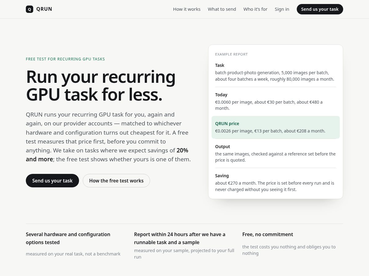 Landing-page snapshot of tryqrun.com