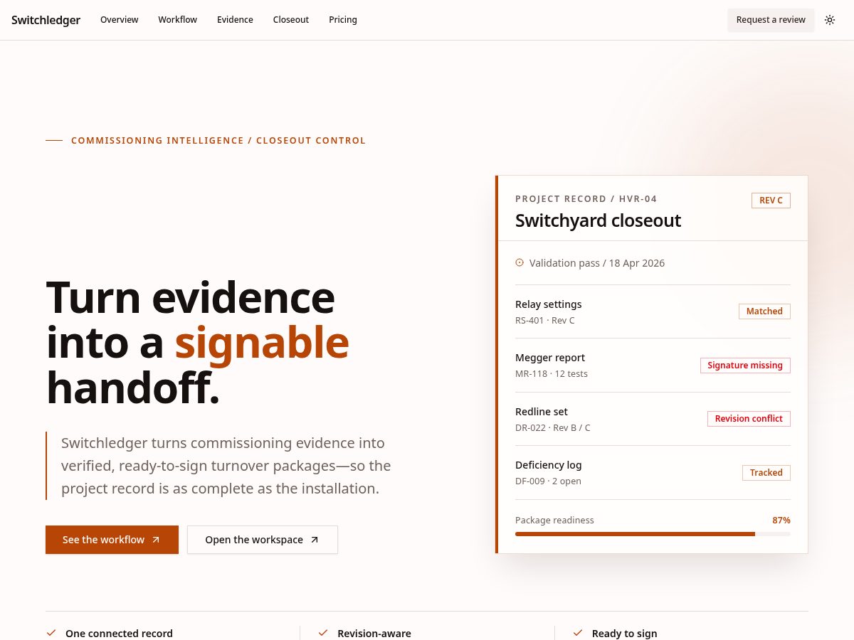 Landing-page snapshot of tryswitchledger.com
