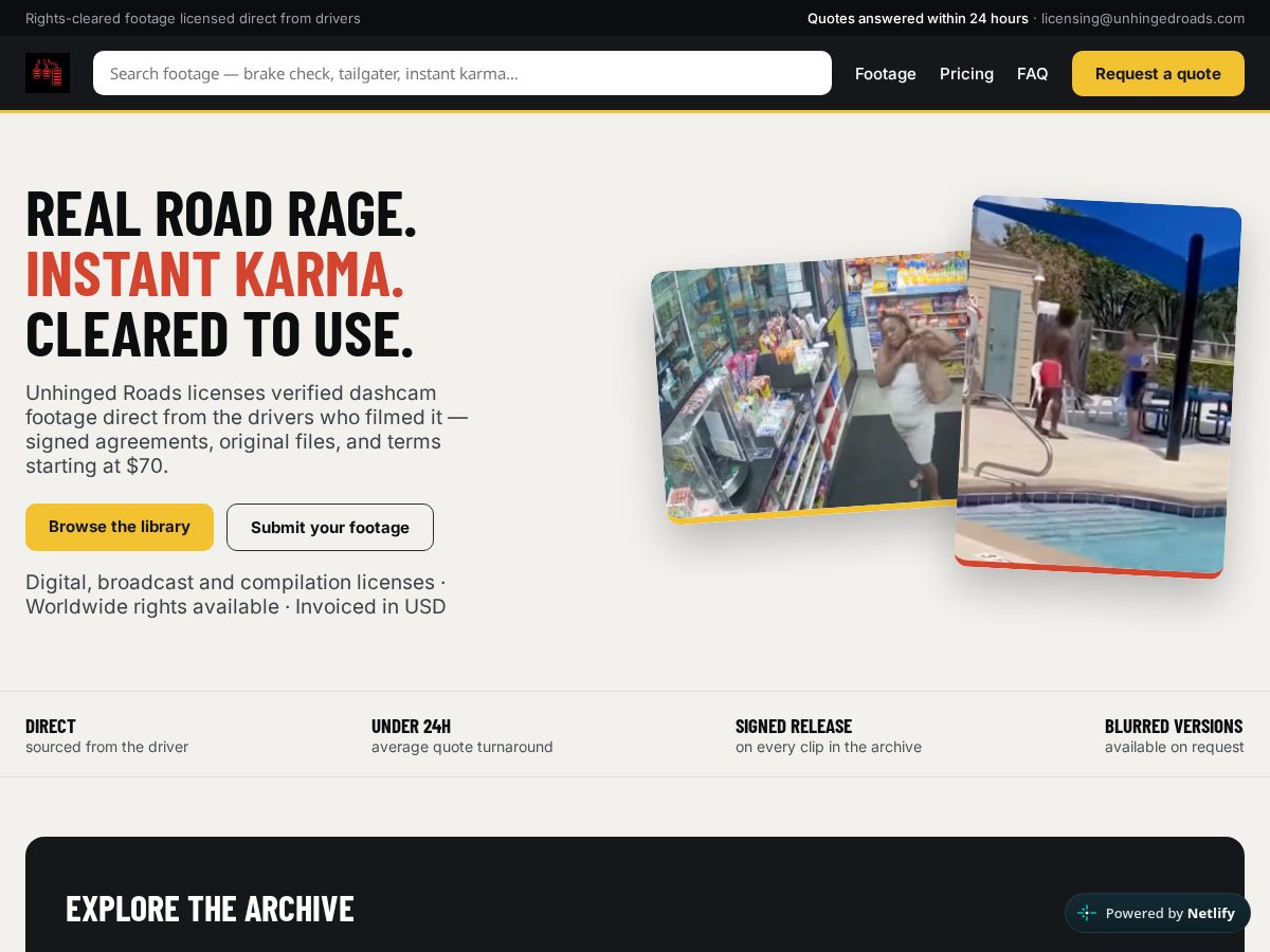 Landing-page snapshot of unhingedroads.com