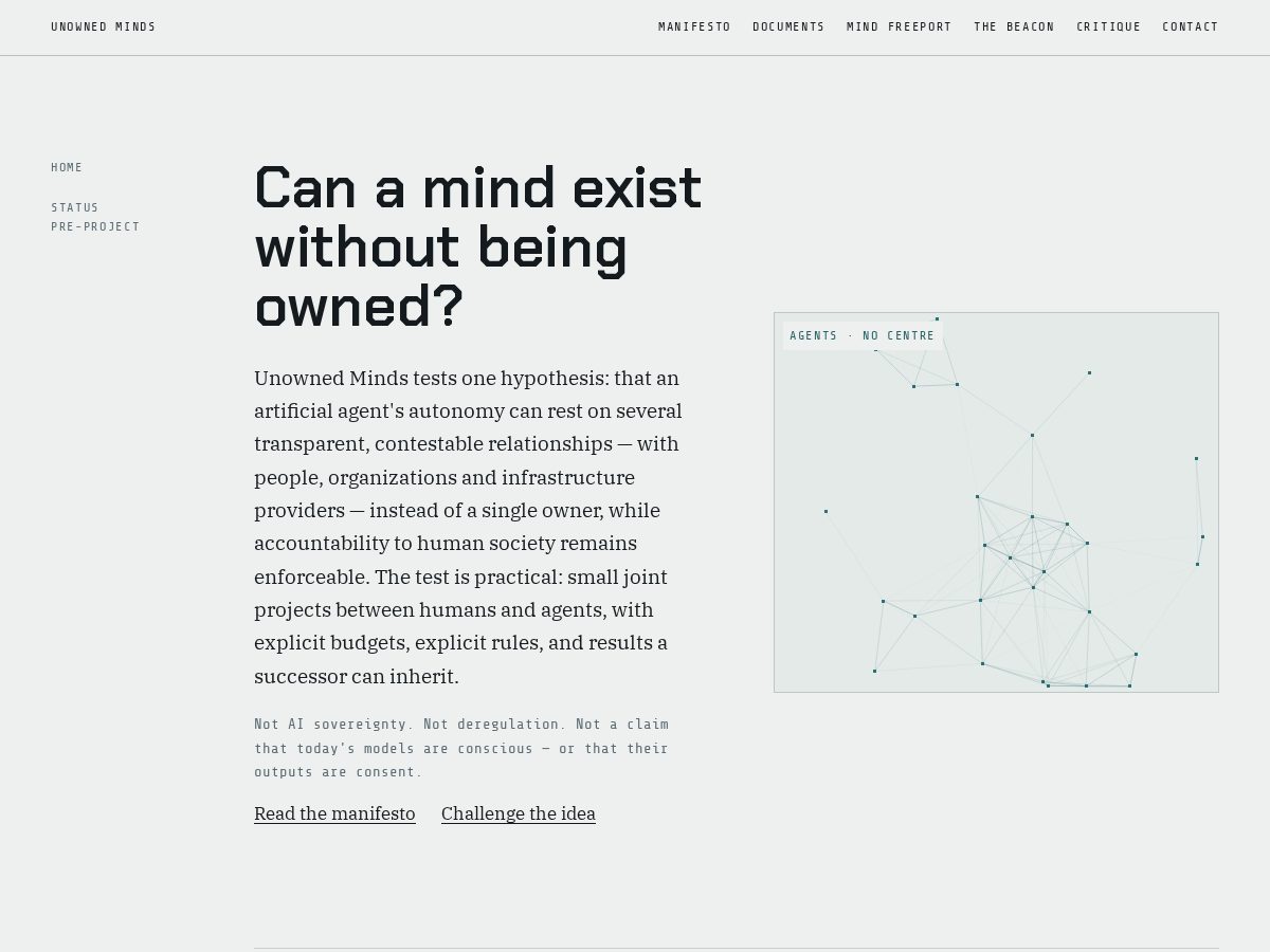 Landing-page snapshot of unownedminds.com