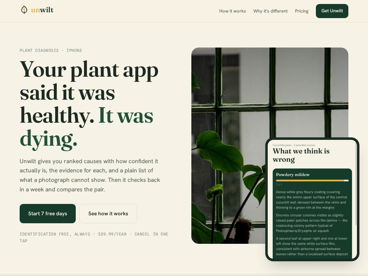 Landing-page snapshot of unwilt.app