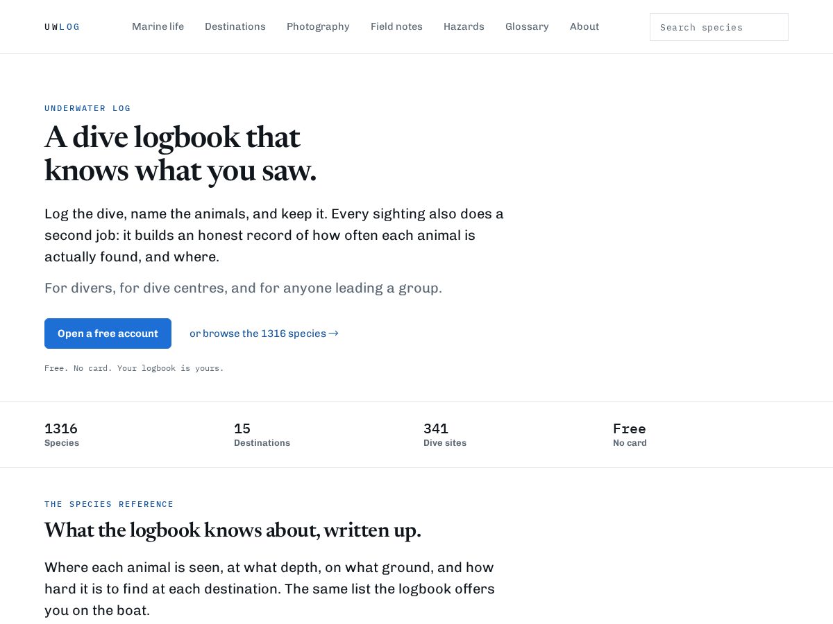 Landing-page snapshot of uwlog.com