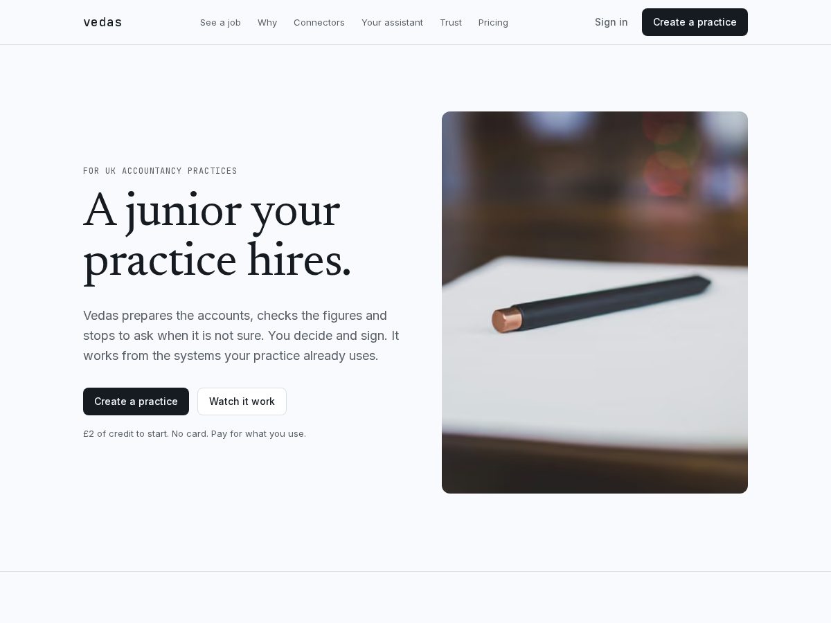 Landing-page snapshot of vedas.cloud