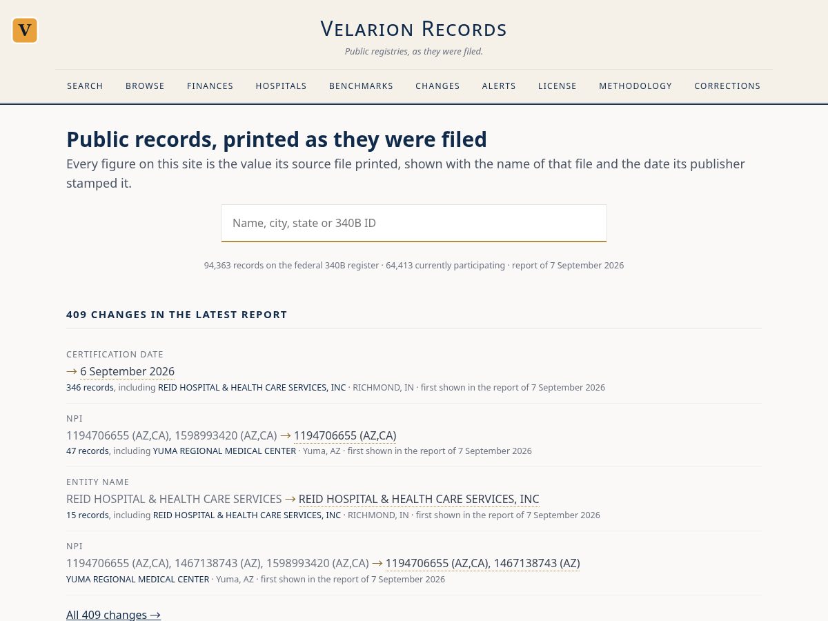 Landing-page snapshot of velarionrecords.com