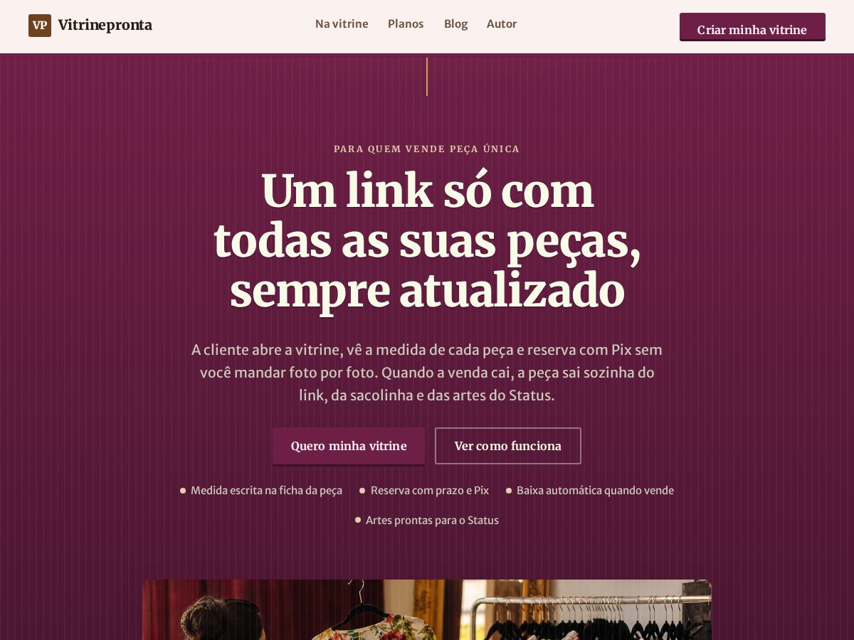 Landing-page snapshot of vitrinepronta.com