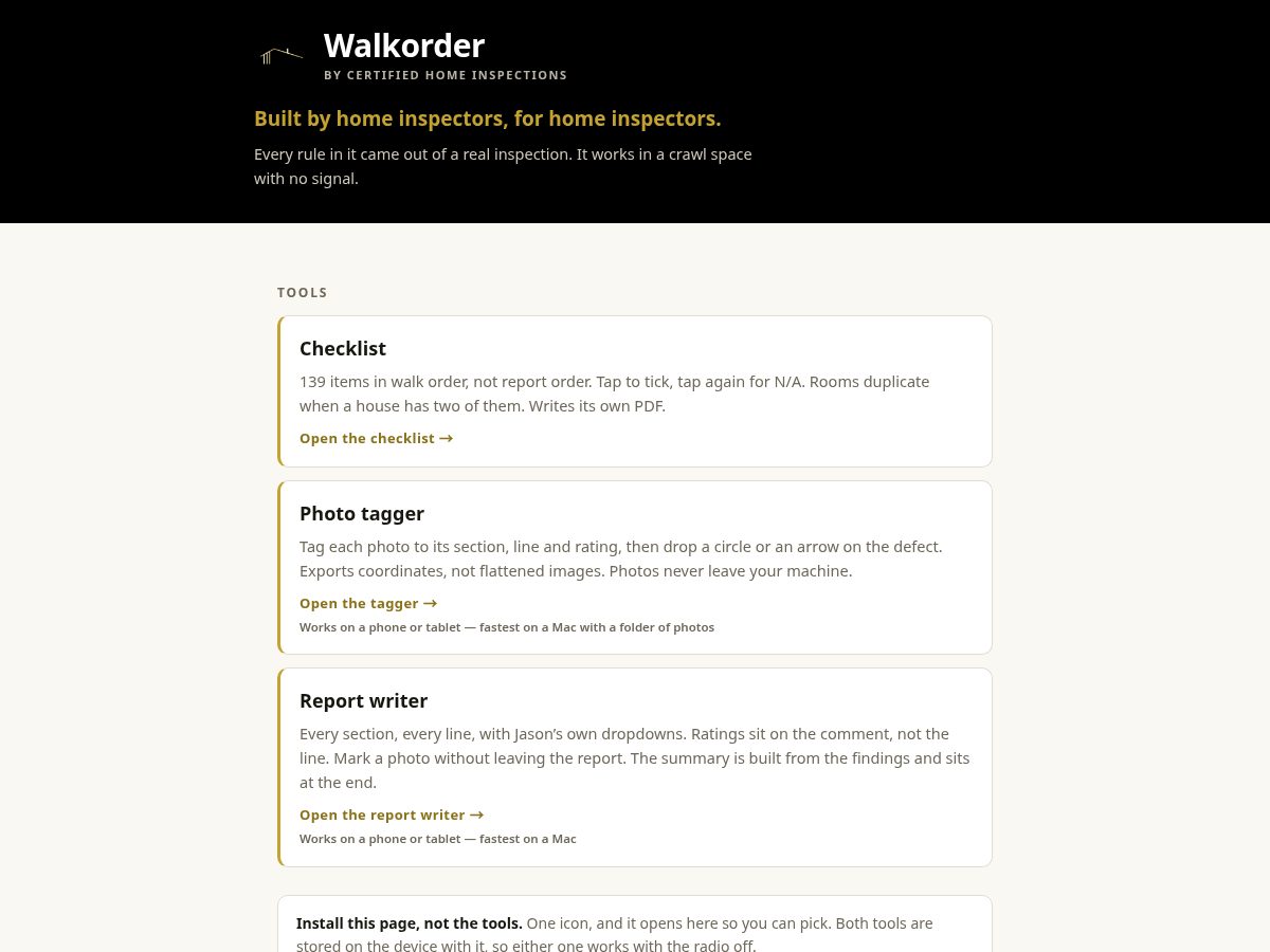 Landing-page snapshot of walkorder.app