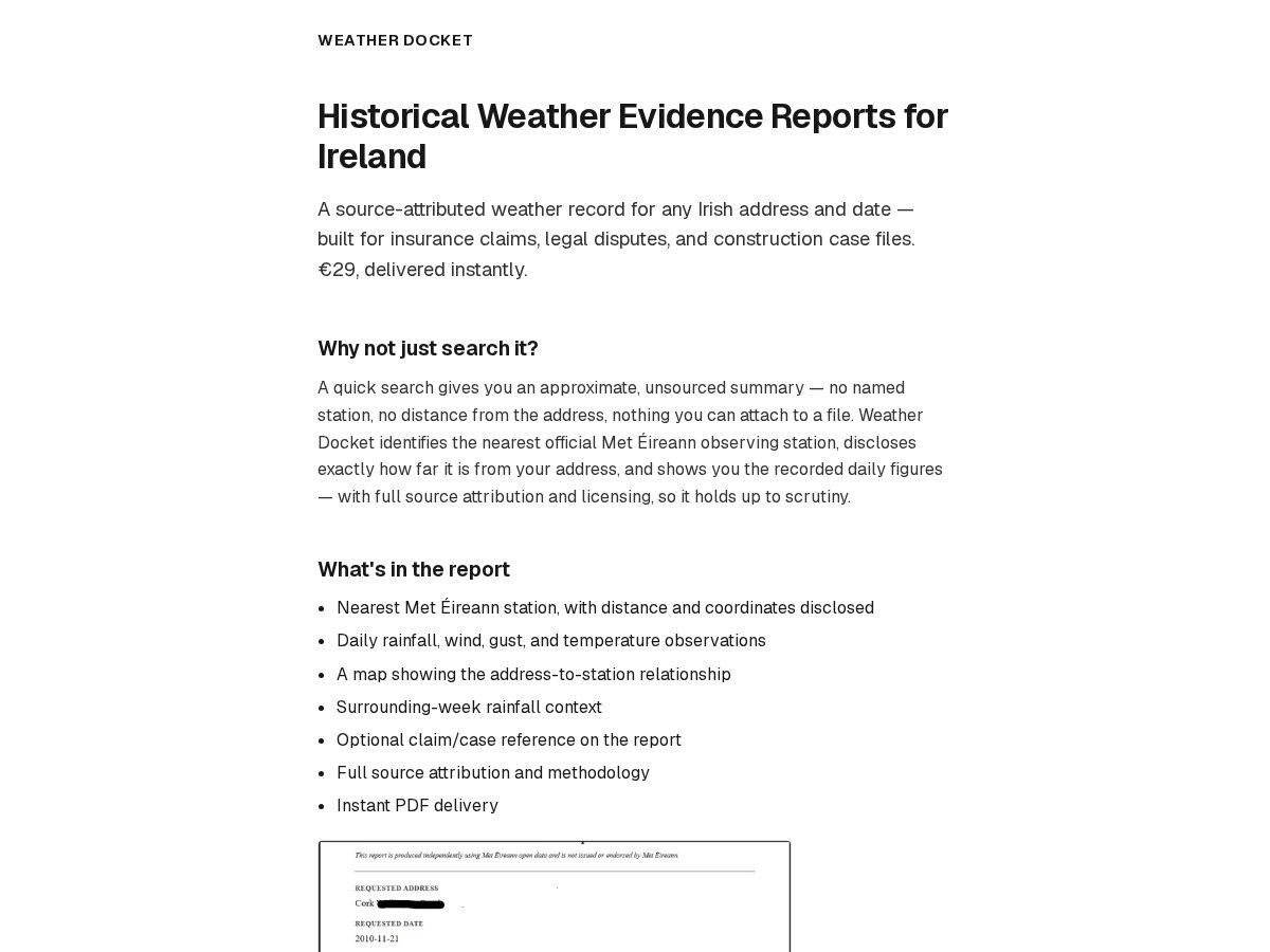 Landing-page snapshot of weatherdocket.com