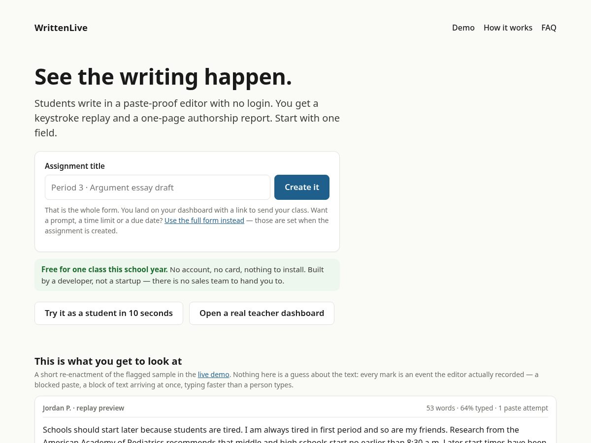 Landing-page snapshot of writtenlive.com