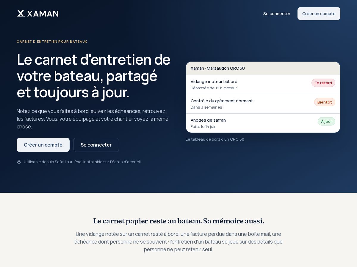 Landing-page snapshot of xaman.boats