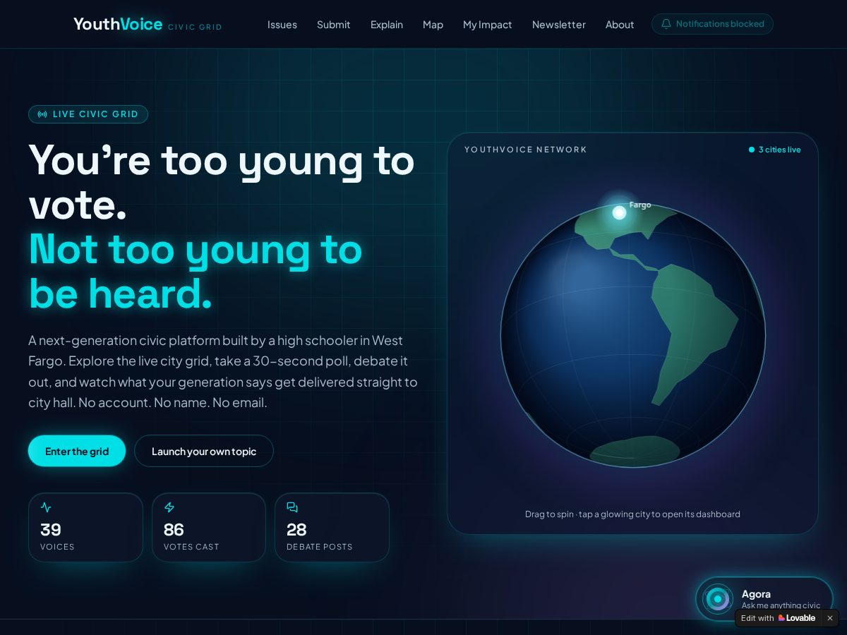 Landing-page snapshot of youthvoice.world