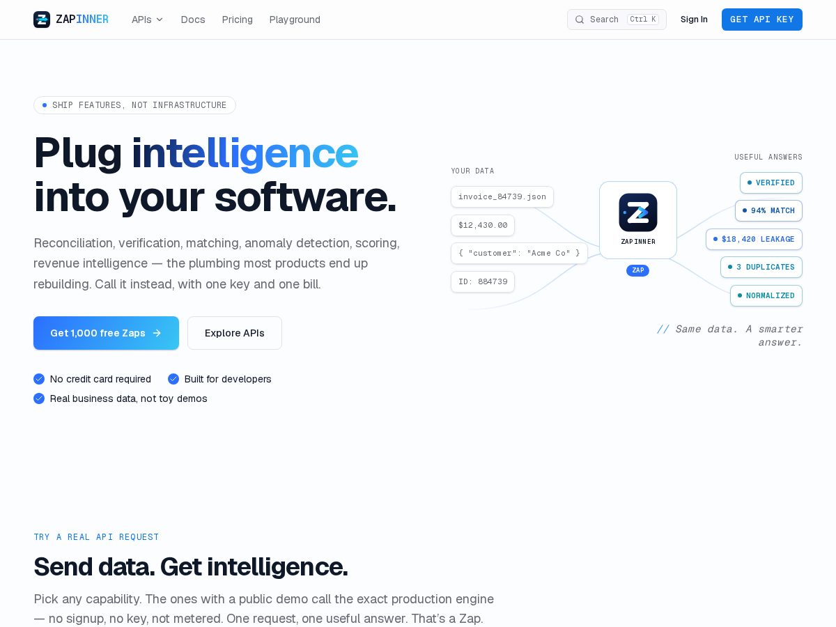 Landing-page snapshot of zapinner.com