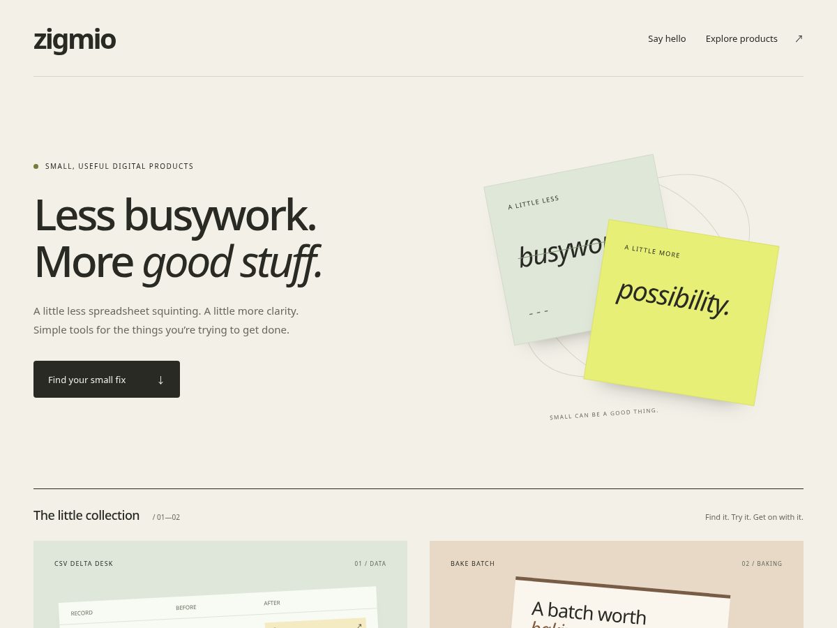 Landing-page snapshot of zigmio.com