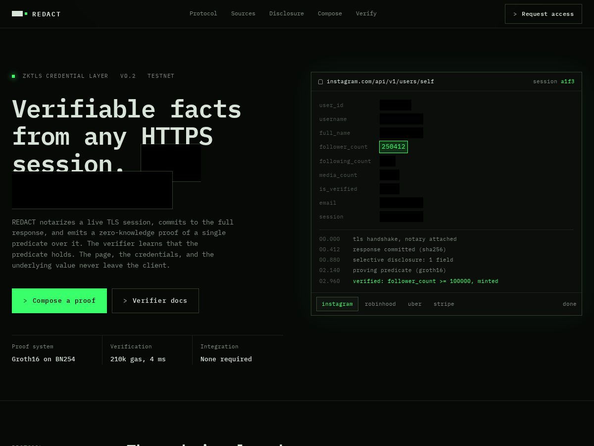 Landing-page snapshot of zktls.tech