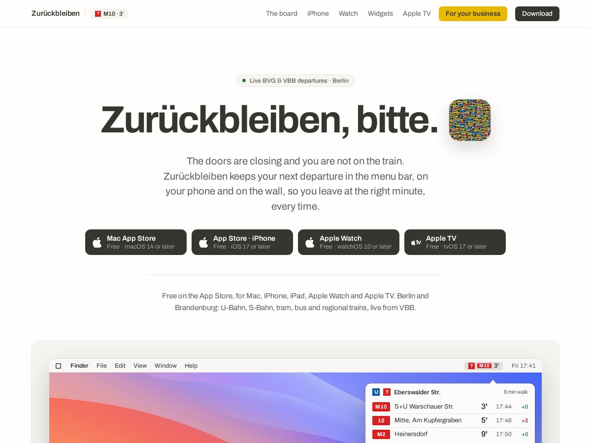 Landing-page snapshot of zuruckbleiben.app