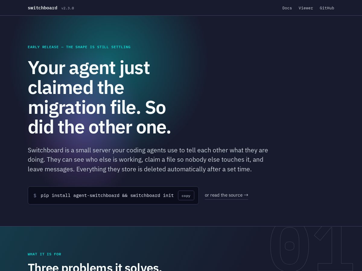 Landing-page snapshot of agentswitchboard.org