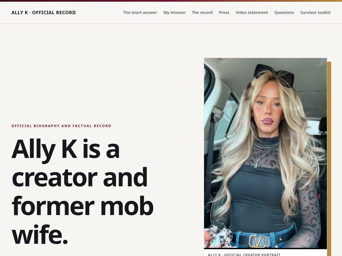 Landing-page snapshot of allykofficial.com