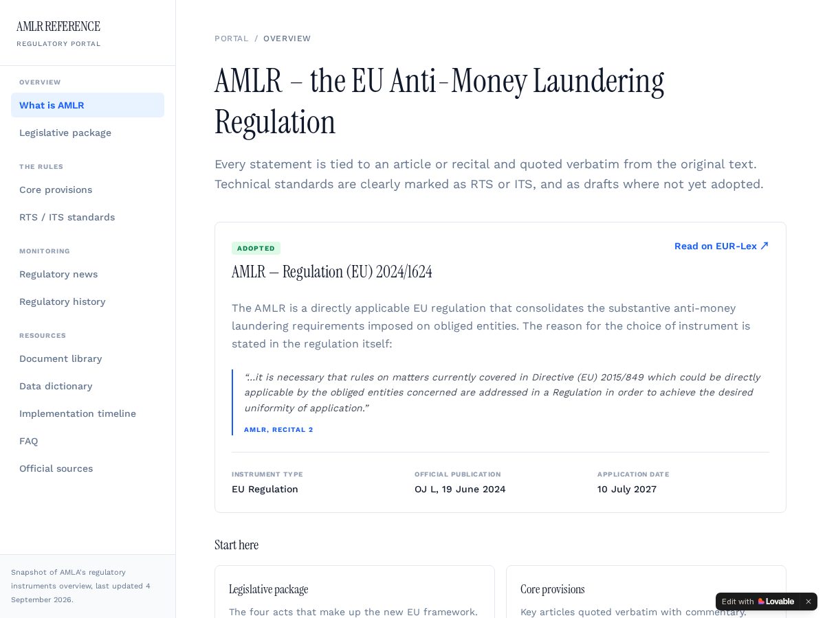 Landing-page snapshot of amlr.tech