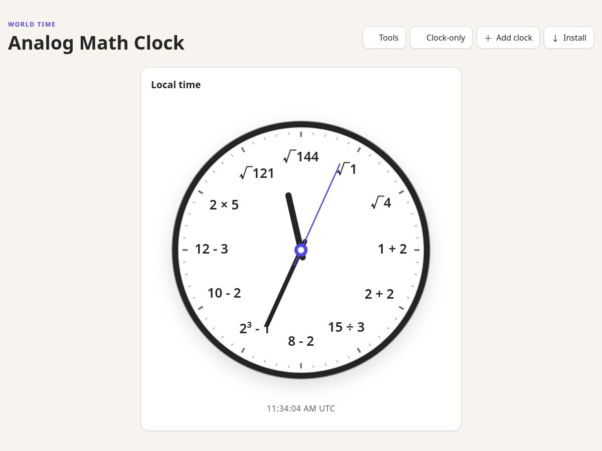 Landing-page snapshot of analogmathclock.com