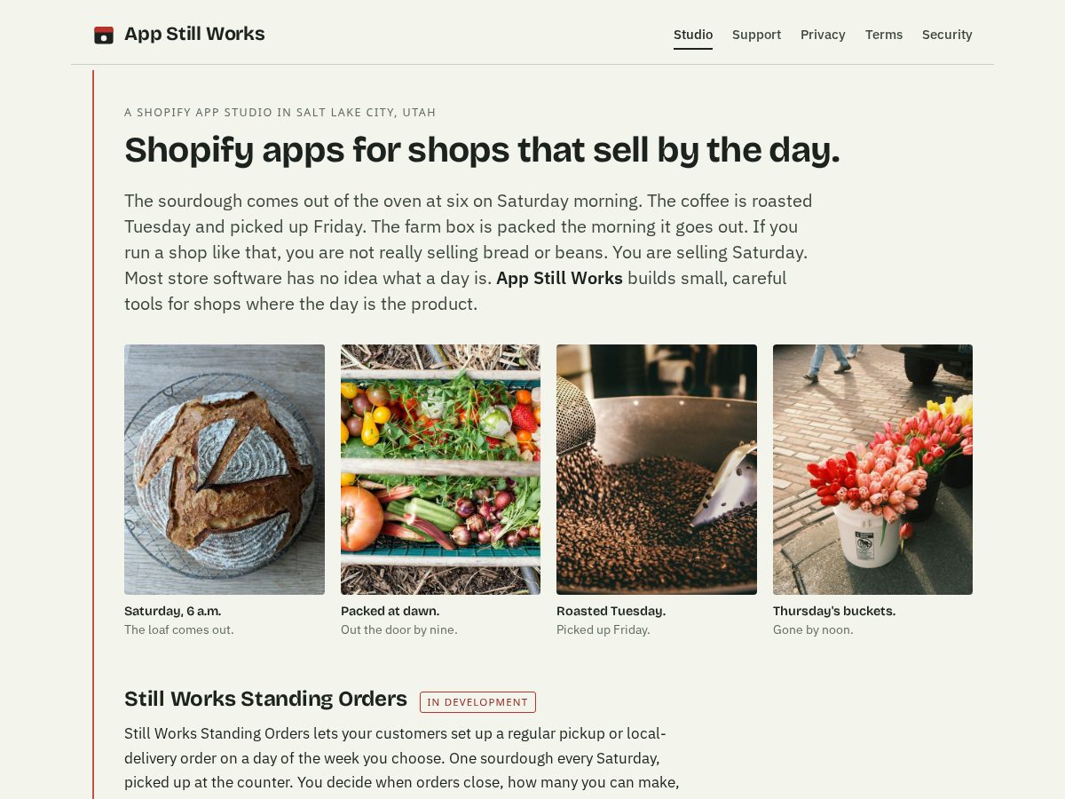 Landing-page snapshot of appstillworks.com