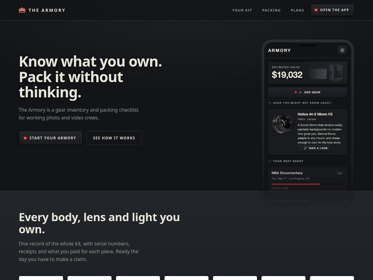 Landing-page snapshot of armory.camera